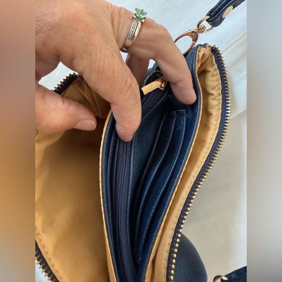 Cute Navy Multiple Pocket Bridal Clutch Crossbody Bag With Gold Tone Accents - Picture 5 of 6